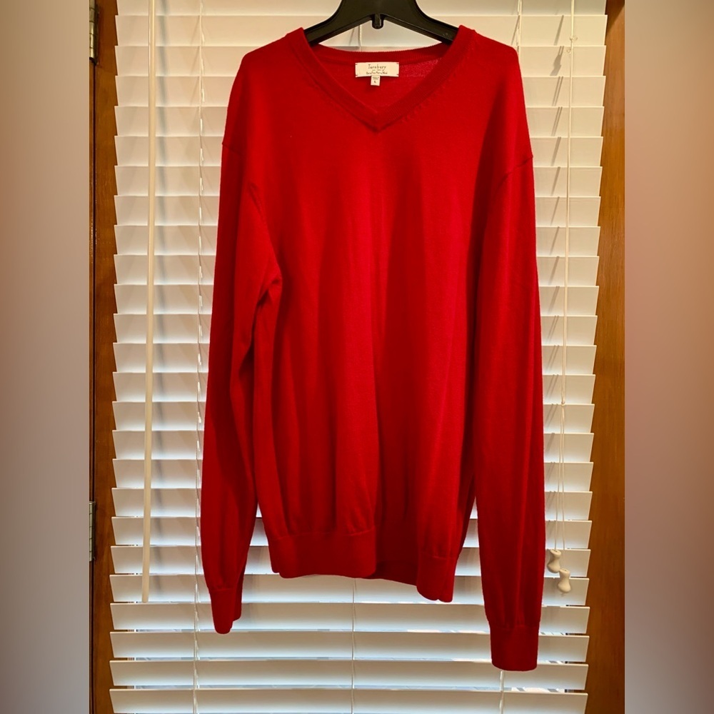 Turnbury Sweater Large Extra Fine Merino Wool Red V-Neck Pullover Ligh…